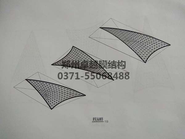商丘柒悅城商場膜結(jié)構屋頂建筑軸測圖